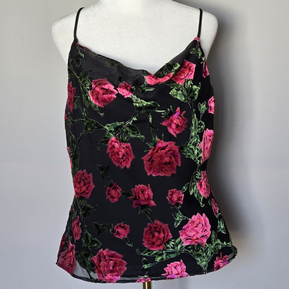 Revolve NBD Harmony Cami Top in 90s Rose Velvet Burnout with Pink Roses Size M - Picture 3 of 11